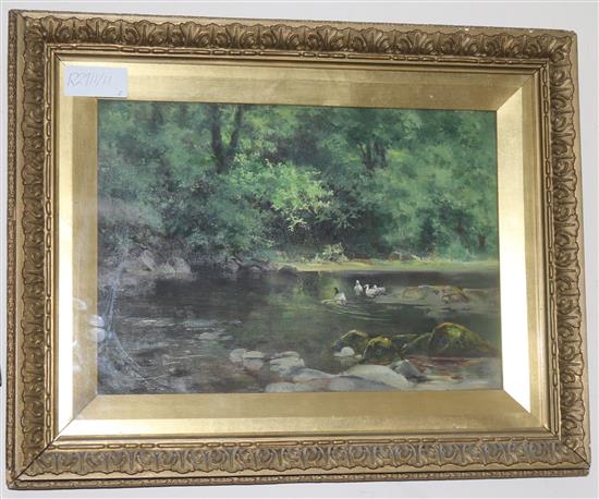 Alfred Joseph Warne Browne (1855-1910) two oils, a seascape and ducks in a pond, largest 33 x 24cm